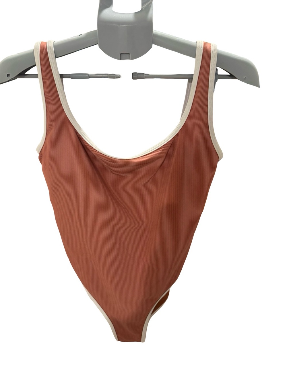 LainSnow Ribbed Rust One-Piece Swimsuit with Cream Trim